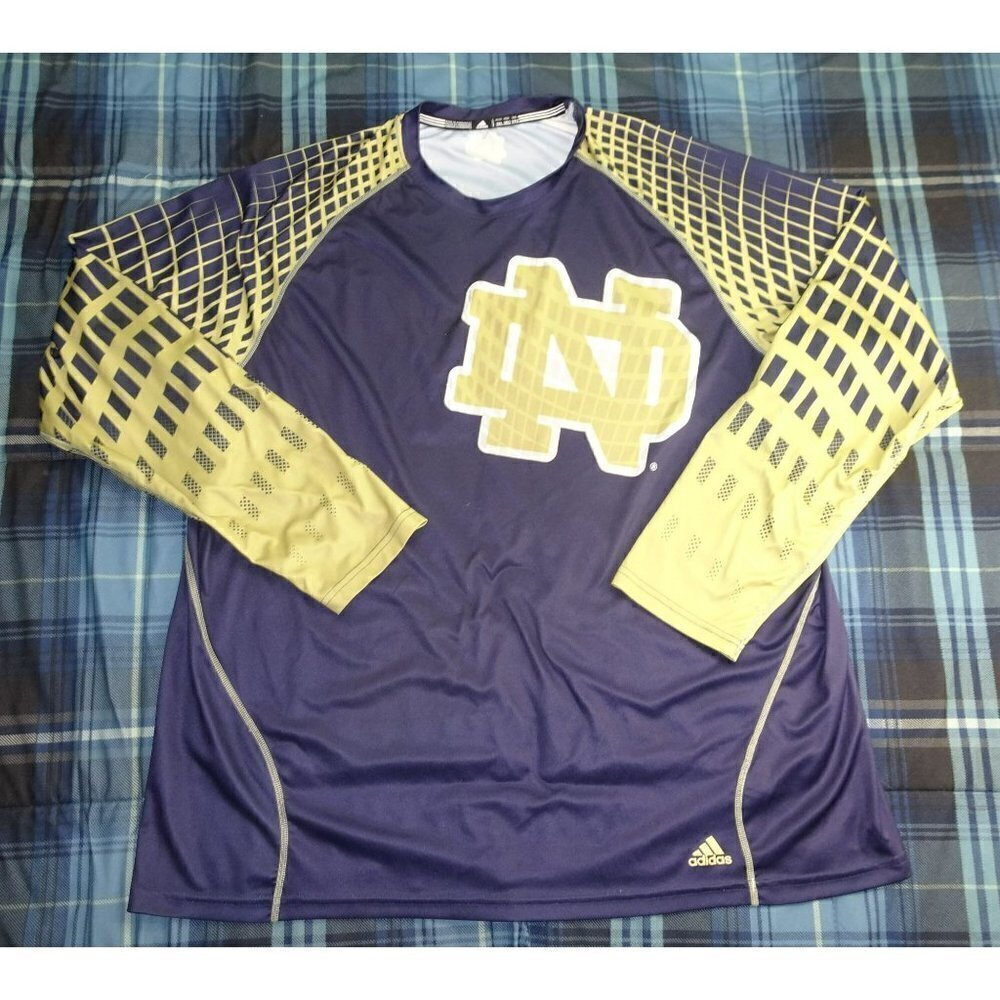 NCAA Notre Dame Fighting Irish Adidas Climalite L/S Blue Athletic Shirt Size 2XL